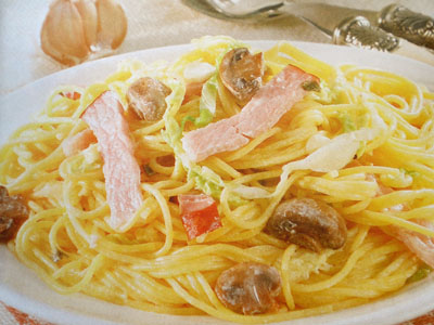 Фото спагетти с грибами и савойской капустой